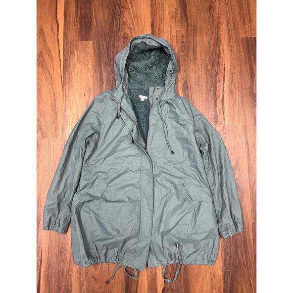 Garnet Hill Green Sherpa Lined 2-in-1 Parka Coat Women’s 14 Utility Chore Barn - Picture 2 of 11
